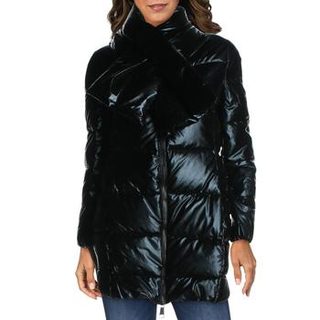 Juicy Couture Black Label Women's Quilted Down Insulated Mid-Length Winter Puffer Coat with Scarf