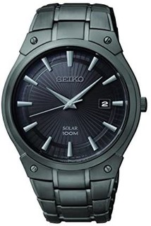 SEIKO 男式黑色 ION 饰面太阳能日历连衣裙手表