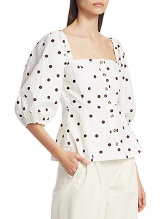 Polka Dot Puff-Sleeve Poplin Top