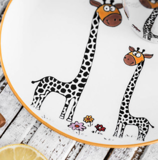 佳佰 儿童餐具套装 盘子+碗+水杯+勺子 长颈鹿