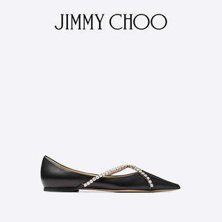 JIMMY CHOO/GENEVI FLAT水晶链饰黑色羊皮尖头平底鞋