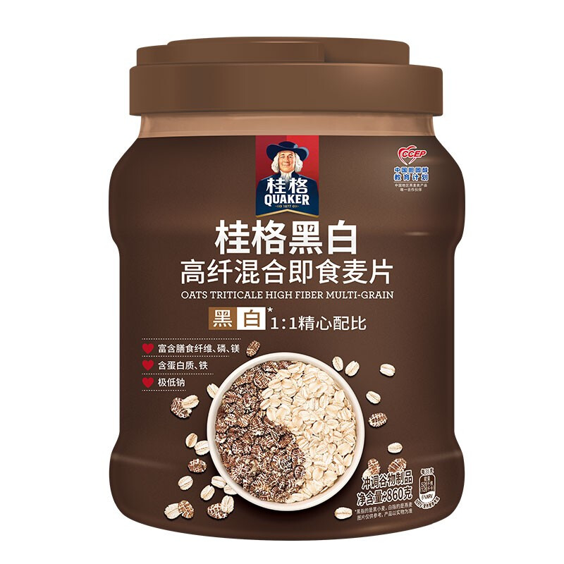 QUAKER 桂格黑白 高纤混合 即食麦片 860g