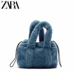 ZARA 16806710009 女士蓝色人造皮草毛绒迷你斜挎包
