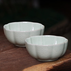 隐庐 李可明大师手工制茶盏 汝瓷荷花对杯