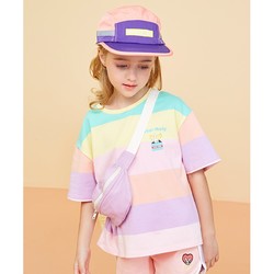 Lavi 女童短袖夏彩虹条纹圆领宽松儿童T恤