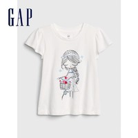 Gap女幼童纯棉舒适透气短袖T恤秋季577424 2020新款甜美刺绣上衣