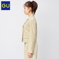 GU极优女装短款茄克(格子)2021春季新款复古休闲西装外套女330173
