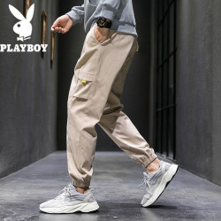 花花公子(PLAYBOY)休闲裤男韩版潮流春秋季宽松束脚工装裤弹力休闲长裤小脚裤潮 MF501 卡其 3XL