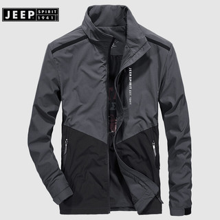 吉普JEEP 夹克男薄款外套男装男士立领茄克衫2021春男装上衣 JPL1550 灰色 XL