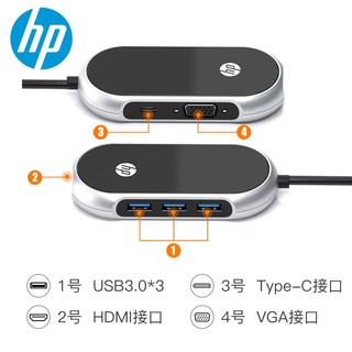 惠普（HP）Type-C分线器电脑扩展坞 镜面多功能USB-C转换器笔记本拓展坞HUB集线器 镜面6合1扩展坞 *2件