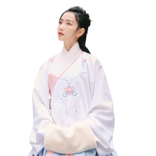 重回汉唐 明制汉服 夭夭其华 女士直领大襟袄 hfa2000 白色 170
