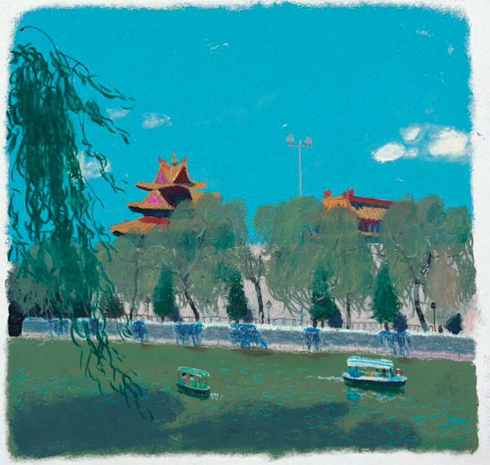 王玉平《角楼远眺4》油画 挂画 艺术版画 空间装饰画 艺术版画 53×53