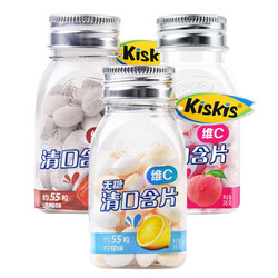 KisKis 酷滋 Kiskis 咀嚼薄荷糖（水蜜桃味、柠檬味、话梅味）38g*3盒