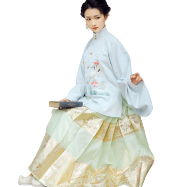 兰若庭 明制汉服 望水云鹤 女士马面裙 sx7710 奶绿 l