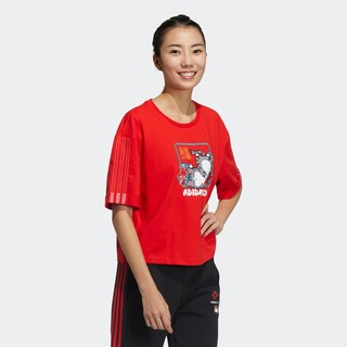 adidas NEO 新春系列 W CNY WW TEE 吾皇万睡联名款 女子运动T恤 GP5739 鲜红/玫红色 S