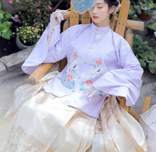 兰若庭 明制汉服 望水云鹤 女士马面裙 sx7710 米白 s