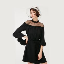 ONLY 119207574 女士黑色蕾丝宽松连衣裙