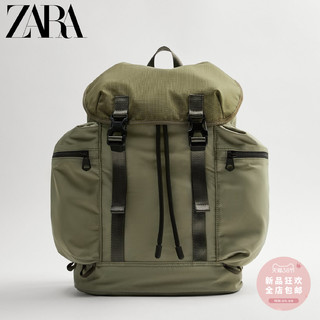 ZARA 新款 男包 卡其绿色大容量拉链探险双肩背包 13256720032