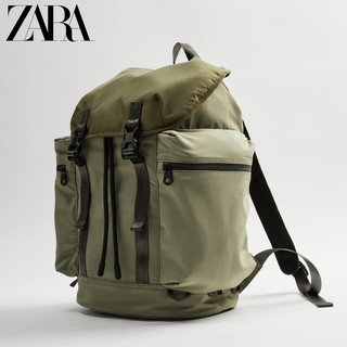 ZARA 新款 男包 卡其绿色大容量拉链探险双肩背包 13256720032