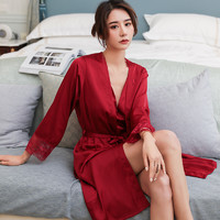UROU 镂空美背铁塔性感吊带睡裙女士睡袍两件套胸垫睡衣3768 红色 M