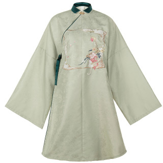 十三余汉服称猫女士立领斜襟长衫shf151920绿色xs