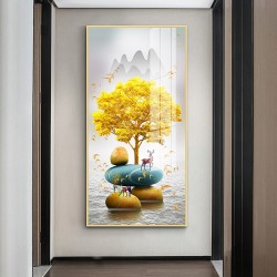 嘉恒艺 玄关装饰画铝合金晶瓷画山水画走廊过道竖版窄墙面单幅挂画40*80cm 华贵金