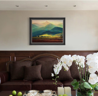 雅昌 大卫名画《巨人山》油画 沙发背景墙装饰画挂画 典雅栗（偏金色） 73×56cm