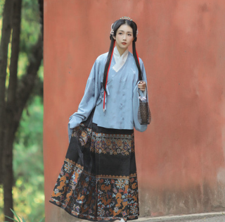 兰若庭 明制汉服 如意松鼠 女士交领短袄 sv7703-2 春蓝 xl