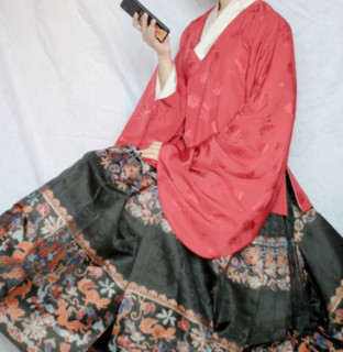 兰若庭 明制汉服 如意松鼠 女士一片式马面裙 SV7709 黑色 XL