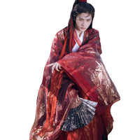 司南阁 汉服 夜罗 男女款大袖衫 酒红色 S