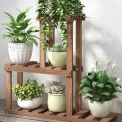 俬想家 实木三层花架置物架 碳化色小A款