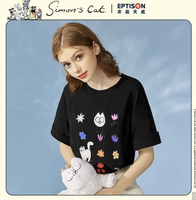 【西蒙的猫联名】夏季女式t恤猫咪头像印花短袖t恤女 S 黑色