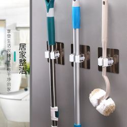 双庆卫生间拖把架 浴室清洁工具置物架 免打孔挂钩壁挂扫把架 卫生间拖把扫把挂夹 免钉免钻(星空银) *3件