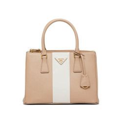 普拉达PRADA 女士云色+滑石粉色皮革小号Prada Galleria Saffiano 皮革手袋 1BA863VOOS-NZV-F0DTH