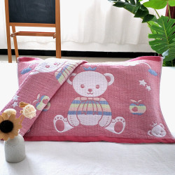 柳庭家纺 枕巾纯棉小号一对 卡通儿童纱布枕头巾全棉 9号熊 32*52cm
