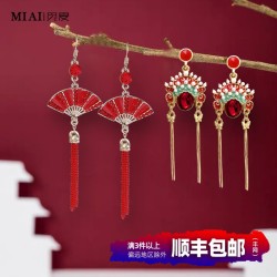刀马旦京剧脸谱耳环古风中国风耳坠耳钉红色纯银耳饰2020年新款潮 *3件