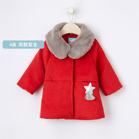 美特斯邦威旗下moomoo童装女童外套新款冬季红色韩版小儿童宝宝毛呢大衣