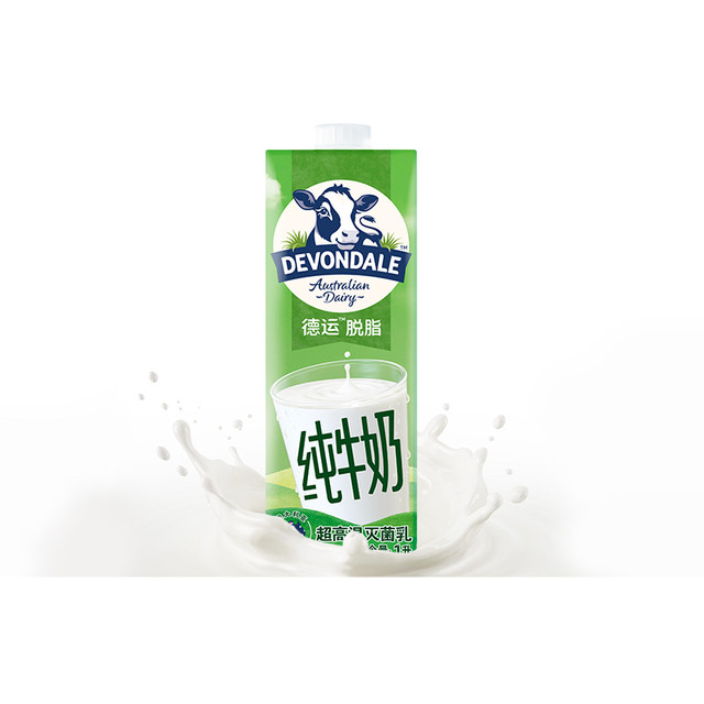 德运 脱脂 纯牛奶 1L