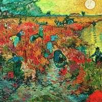 梵高名人油画《红色的葡萄园》装饰画挂画 爵士黑 56x70cm
