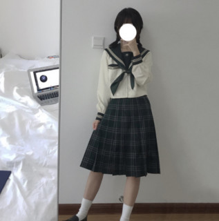 胡桃木JK 松沢高 校供感JK制服 水手服 女士中间服上衣 墨绿奶白 S