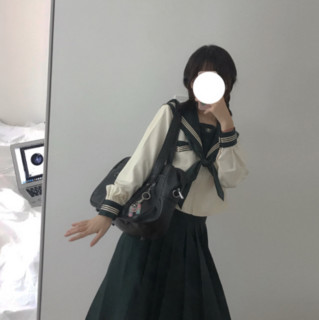 胡桃木JK 松沢高 校供感JK制服 水手服 女士中间服上衣 墨绿奶白 S