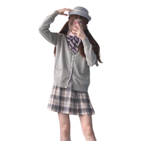 春日制服部 虎斑猫联名合作款 JK制服 女士格裙 TR交织 灰粉色 48cm S