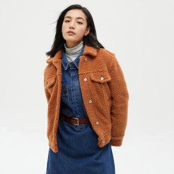 gap盖璞620522女装仿羊羔绒翻领夹克