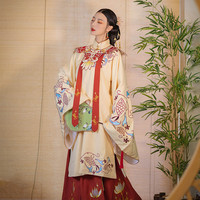轻汉坊 明制汉服 鱼莲说 女士立领斜襟长袄 淡黄 XS