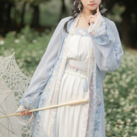 白鹿时 宋制汉服 结香令 女士外层褙子 蓝色 S