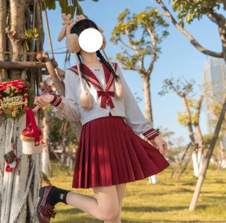 时光机机jk 圣诞麋鹿 JK制服 水手服 女士中间服上衣 赤色 XS