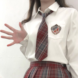 西西酱 驯鹿 JK制服 西式制服 女士角襟长袖衬衫 刺绣款 白色 XS