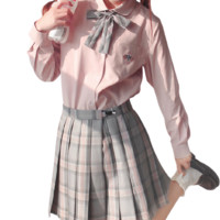 西西酱 水色系列 JK制服 西式制服 女士丸襟长袖衬衫 藕粉色 XS