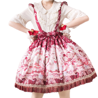 Honeyhoney Lolita洛丽塔 洋娃娃与小熊跳舞系列 女士SK半裙 酒红 S