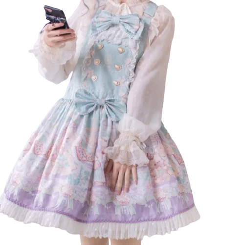 Honeyhoney Lolita洛丽塔 洋娃娃与小熊跳舞系列 女士背带裙 浅绿色 S